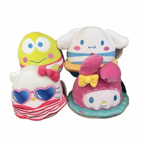NEW 4 SANRIO Hello Kitty Melody Keroppi & Cinnamoroll Summer Splash 6.5" Plush - Picture 1 of 3